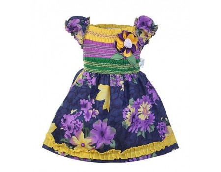 Babyhug Puff Sleeves Printed Frock with Smocked Yoke