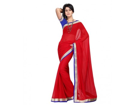 Florence Red Printed Semi Chiffon Saree