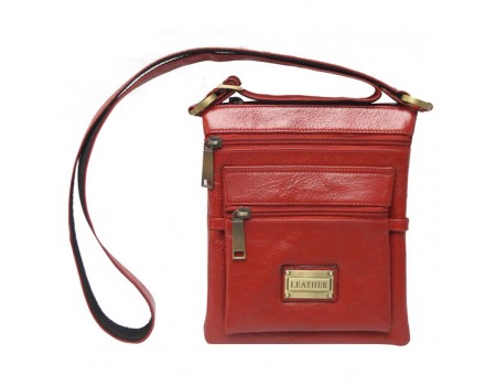 Unisex-Genuine Leather  Red Sling Cross Bag